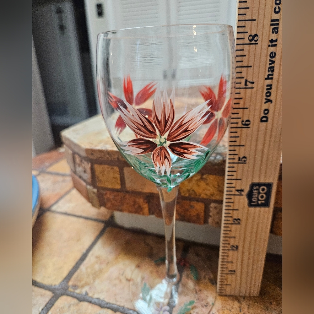 Hand Painted Clear Glass Goblets Wine Glasses Summer Flowers Set of 6 - Picture 7 of 7